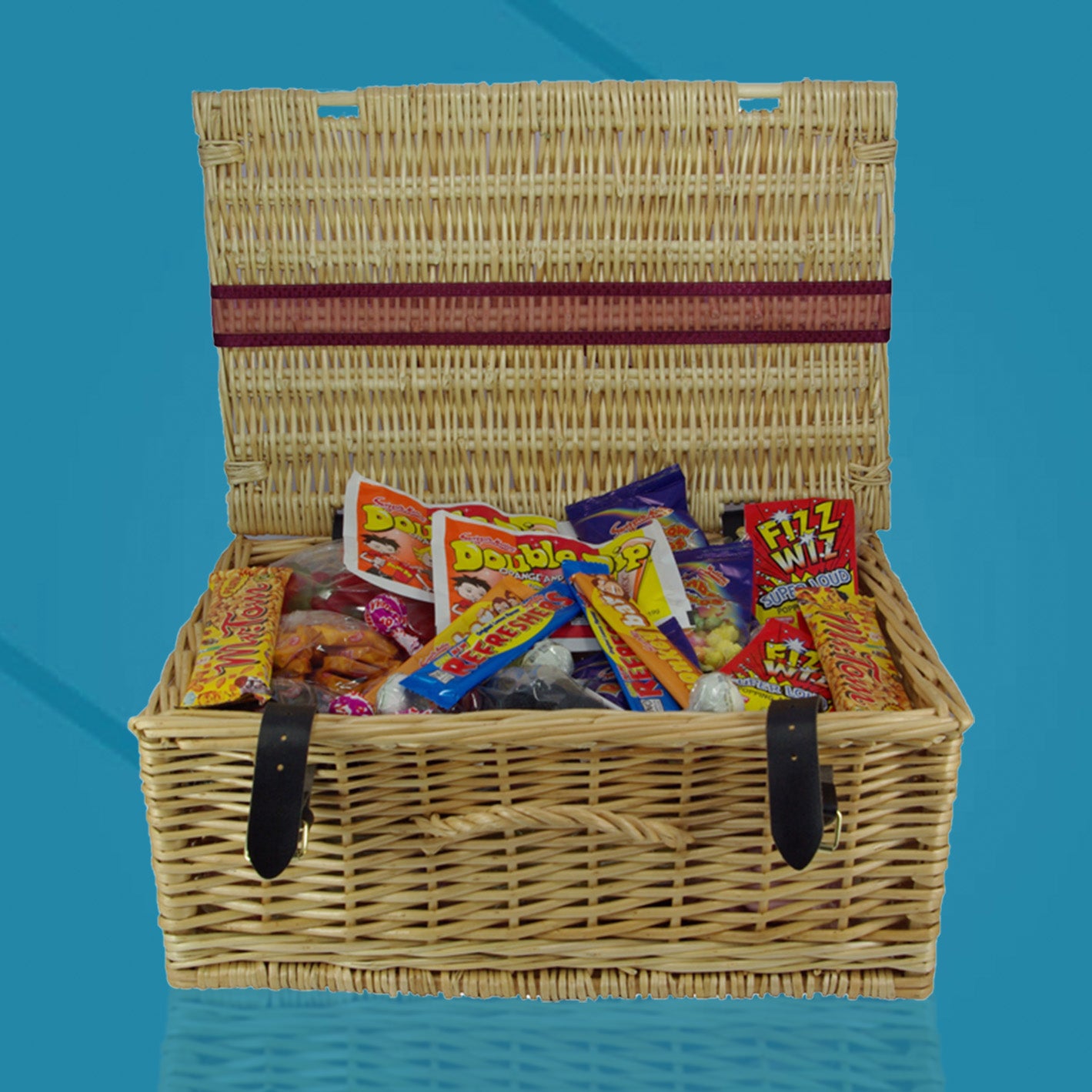 Retro Sweets Wicker Hampers - Full of all sorts of tasty treats from your childhood favourites - a great gift for someone with a sweet tooth!