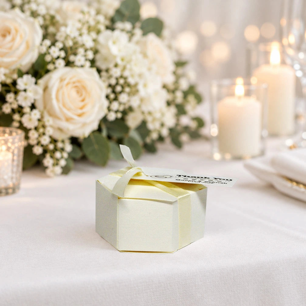 Ivory Hexagonal Wedding Favour Box - Retro Sweets Gift Boxes at The Sweetie Jar