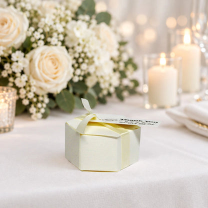 Ivory Hexagonal Wedding Favour Box - Retro Sweets Gift Boxes at The Sweetie Jar