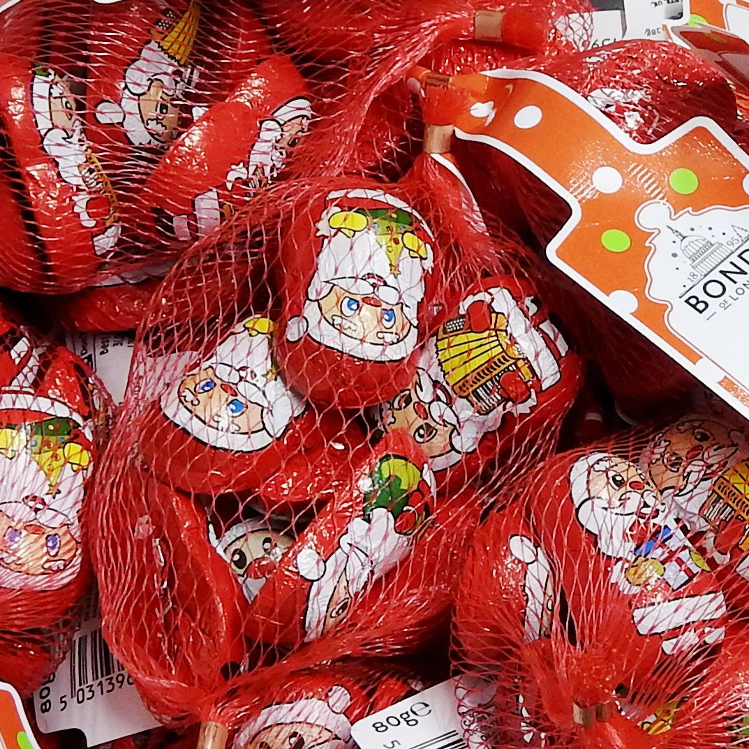 Christmas Character Chocolates in a Net - Santa Foiled Milk Chocolate Shapes. Retro Sweets at The Sweetie Jar