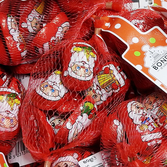 Christmas Character Chocolates in a Net - Santa Foiled Milk Chocolate Shapes. Retro Sweets at The Sweetie Jar