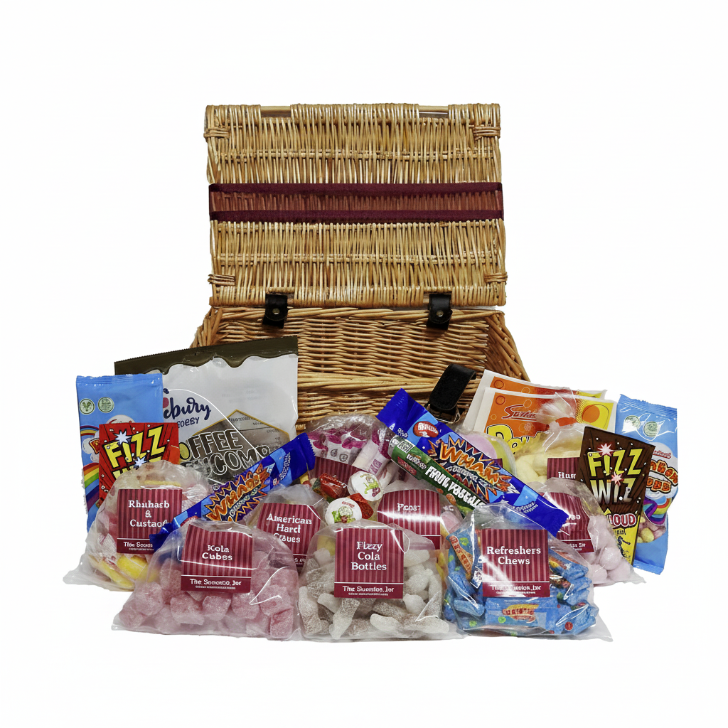 Retro Sweets Medium Wicker Hamper - Retro Sweet Gifts at The Sweetie Jar