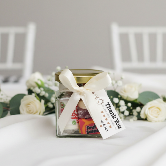 Wedding Favour Mini Glass Sweet Jars with tag at The Sweetie Jar