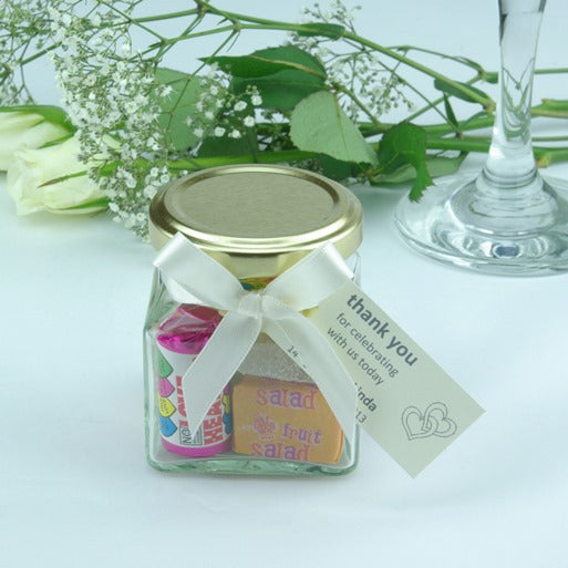 Wedding Favour Mini Glass Sweet Jars with tag at The Sweetie Jar