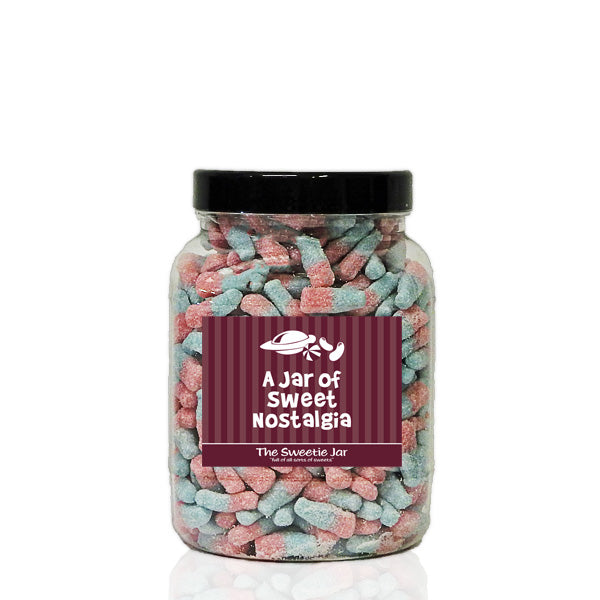 A Medium Jar of Fizzy Bubblegum Bottles - Sour Fruit Flavour Jelly Sweets