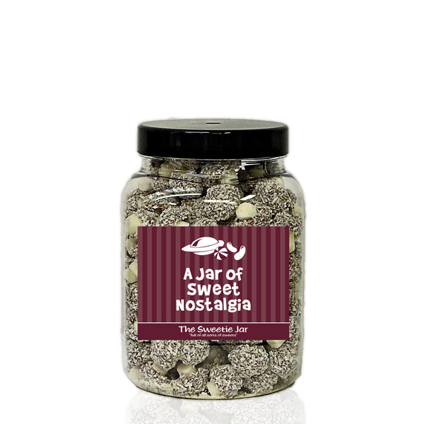 A Medium Jar of Coconut Mushrooms - Mushroom Shaped Sweets Covered In Flakes Of Coconut