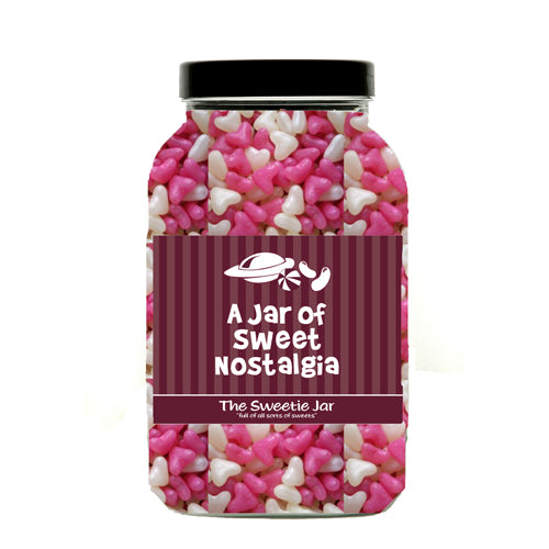 A Large Jar of Jelly Hearts - Small Pink & White Heart Shaped Panned Sweets