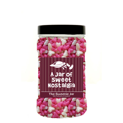 A Small Jar of Jelly Hearts - Small Pink & White Heart Shaped Panned Sweets