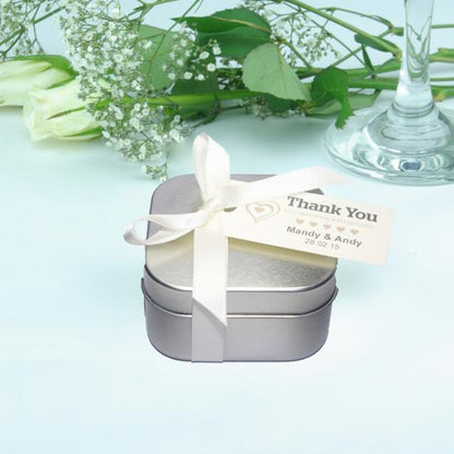 Wedding Favour Square Tins with Message Tag