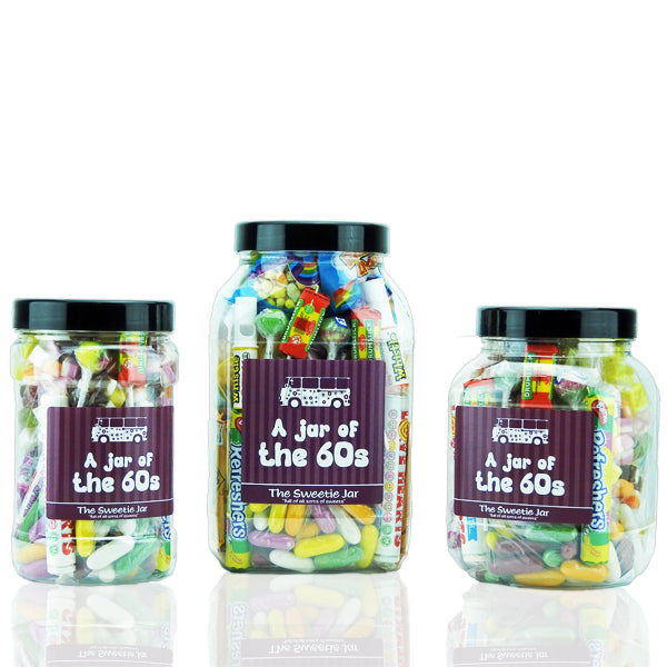 'A Jar of 60s Sweets' Collection - 3 Jars Sizes Full of Retro Sweets you'll remember from the 60s decade