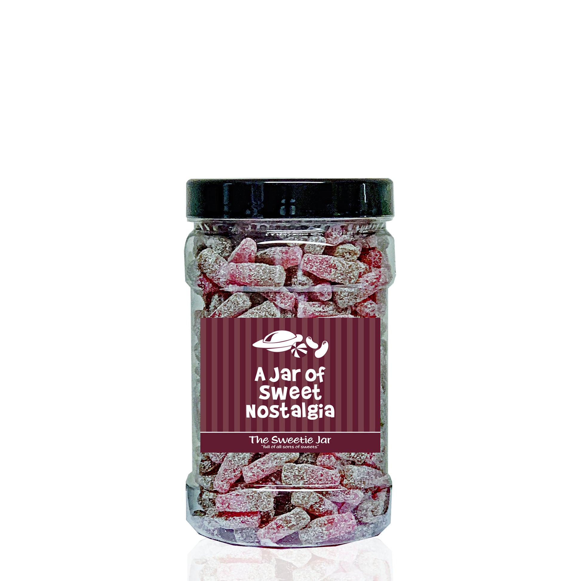 A Small Jar of Fizzy Cherry Cola Bottles - Cherry & Cola Flavoured Gums with Sour Coating